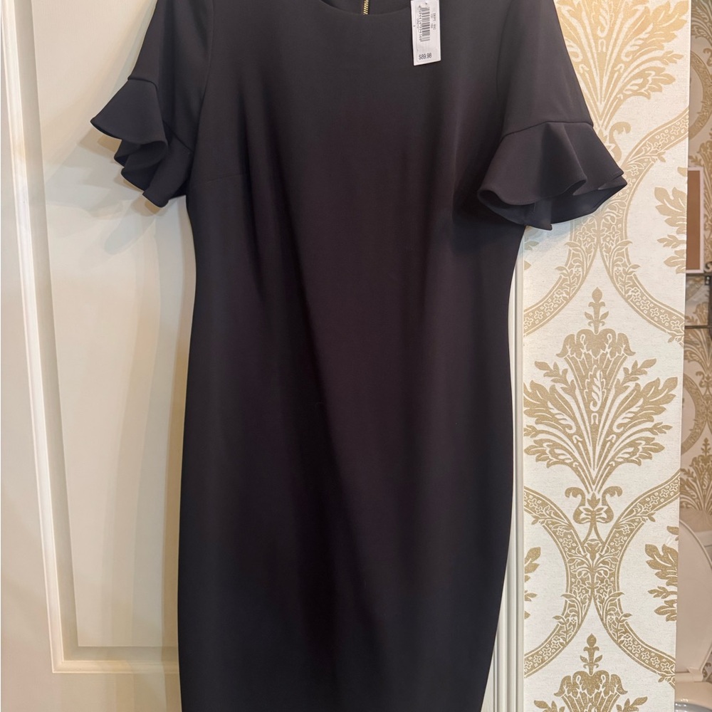 Calvin Klein Black Ruffled Sheath Dress